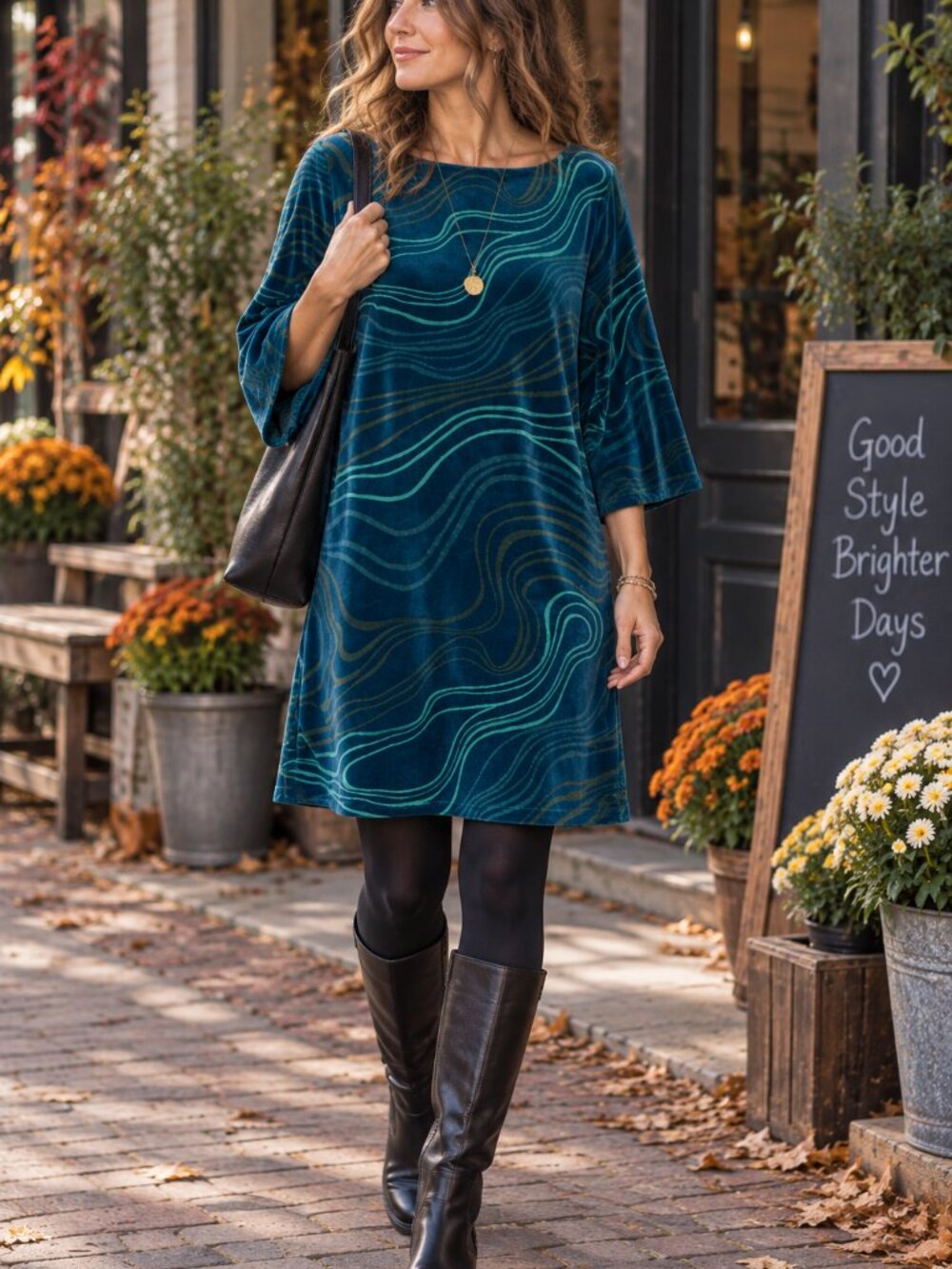 Gudrun Sjödén Velvet Swirl Mini Dress S Teal Organic Cotton Lagenlook